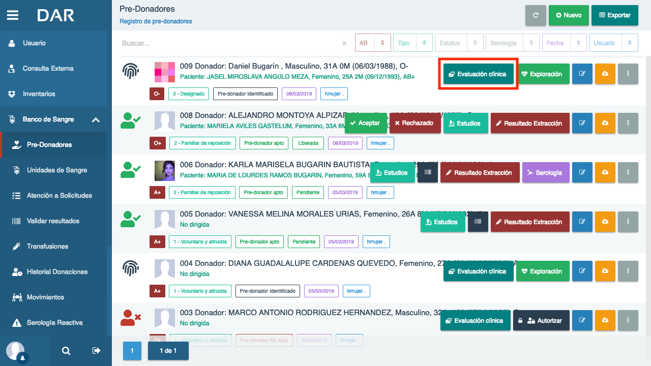 Botón para evaluación clínica