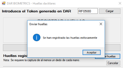 Huellas registradas exitosamente