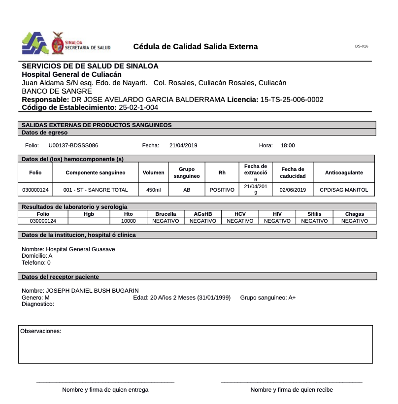 Cédula de calidad de salida externa